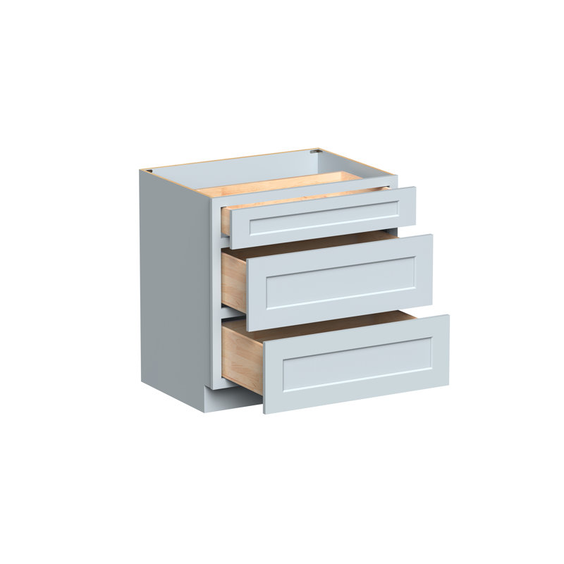 Armoire inférieure à 3 tiroirs DL Cabinetry (prête à assembler) de style Shaker l 33 po x H 34,5 po x P 24 po - gris tourterelle
