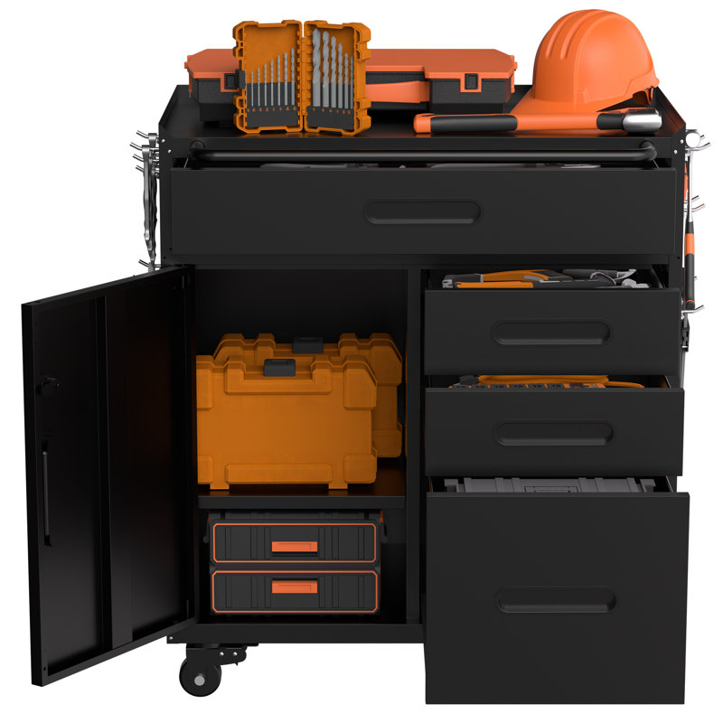 Armoire de rangement pour outils 34,3 "- Organisateur de garage avec compartiment verrouillable et 4 tiroirs, commode en acier pour garage d'atelier et de maison, buffet