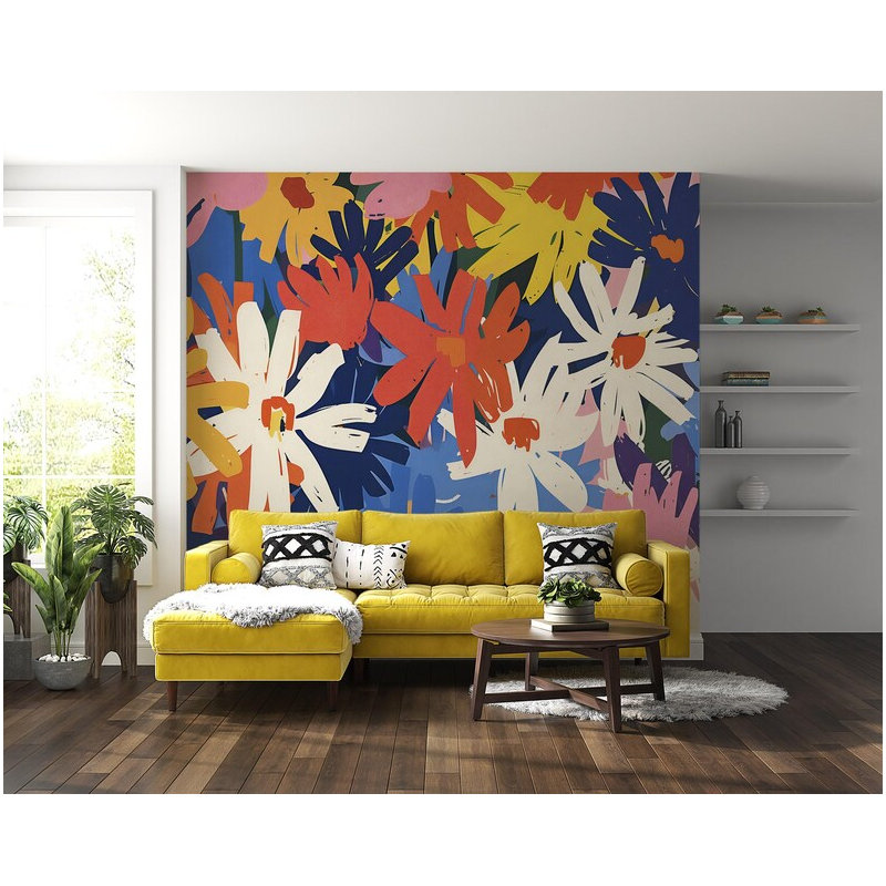Murale éclatante florale abstraite, L 108 po x l 96 po