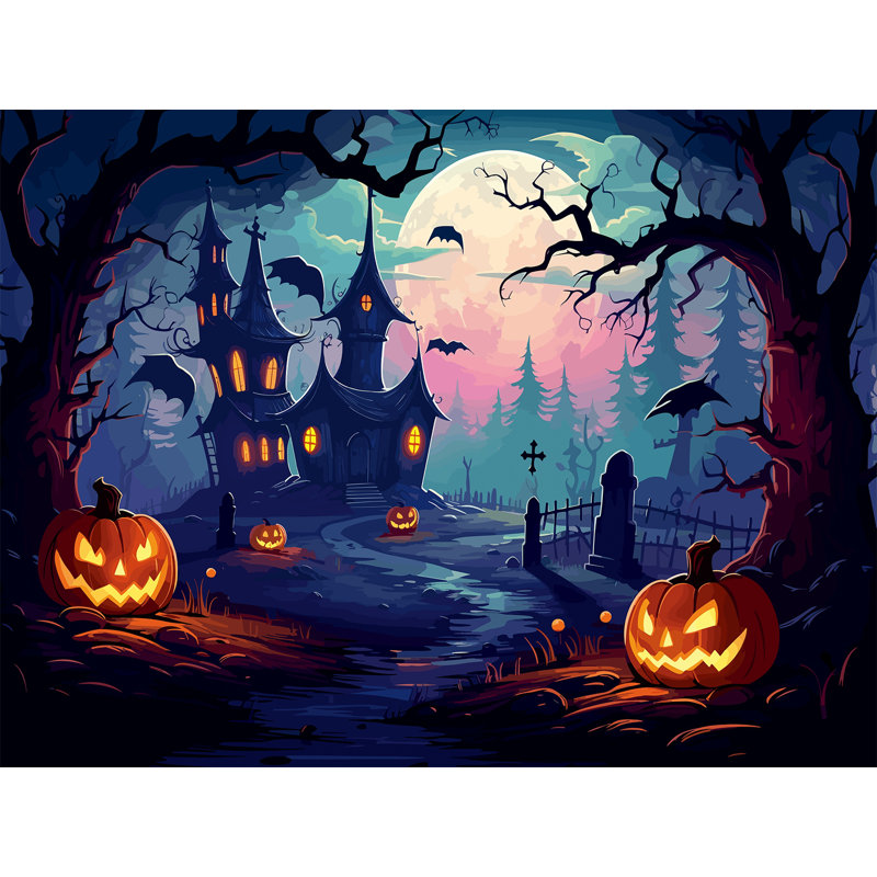 «Colorful Haunted House at Dusk», art mural sur toile tendue