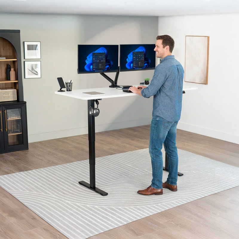 VIVO Electric 71" x 30" Stand Up Desk Workstation, White Table Top, Black Frame, White/Black