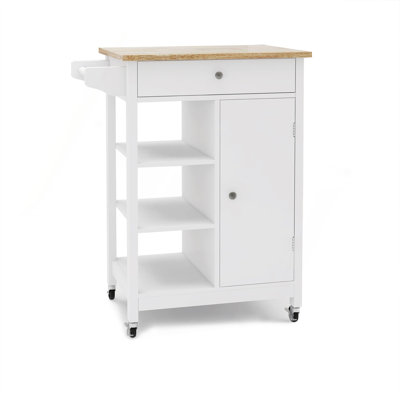 Kitchen Island Rolling Trolley Cart With Adjustable Shelves And Towel Rack Rubber Wood Table Top