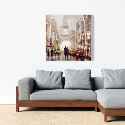 Busy Street of Paris with Eiffel Tower - Car Scenic Canvas