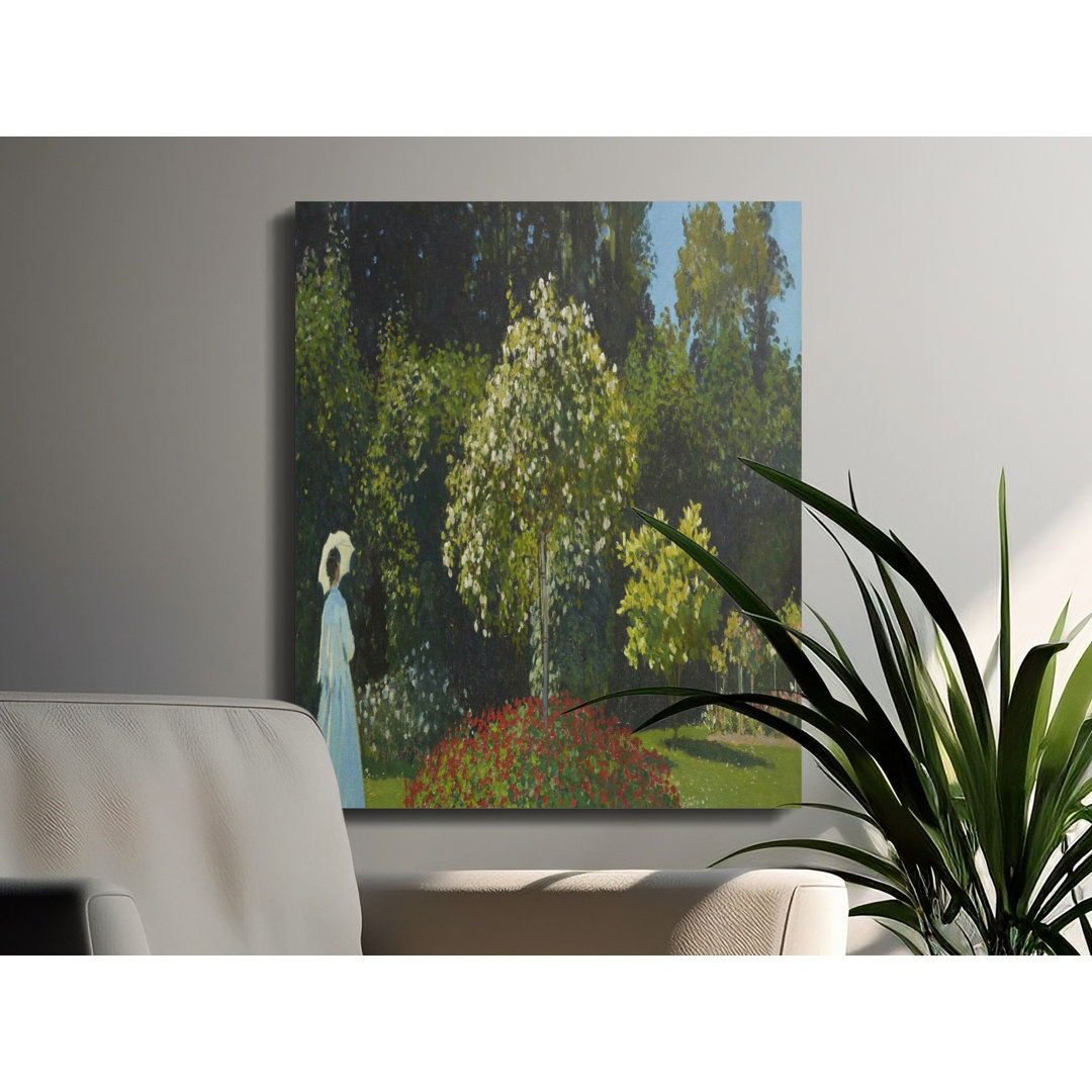 Impressionist Woman with Parasol Canvas Print | Monet Style Garden Wall Art | Classic Art Landscape Reproduction Elegant Home Decor Gift