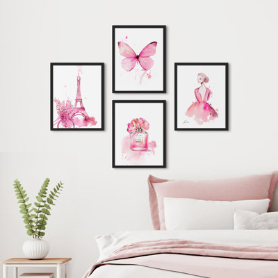 «France Eiffel Tower Butterfly Ballerina Perfume», impression encadrée sur papier 4 pièces