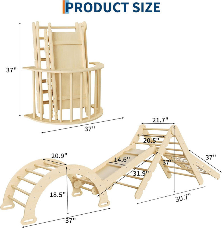 Ensemble triangulaire pliable 8-en-1 - Gym d'escalade intérieure en bois avec arche Rampe et échelle pour tout-petits
