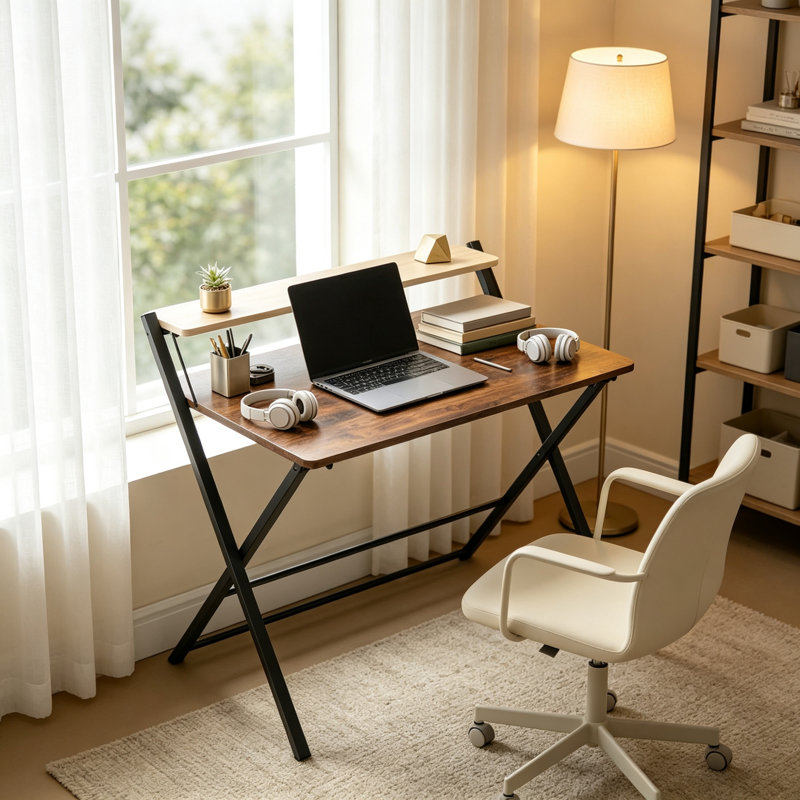 Steel Computer Desk, Rustic Brown