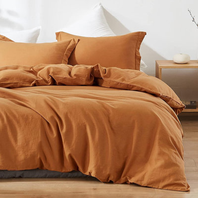 Ensemble de housse de couette en lin français - 5 pièces (1 housse d'édredon, 4 taies d'oreiller) - Mélange de coton lin naturel - Literie de ferme de couleur unie respirante