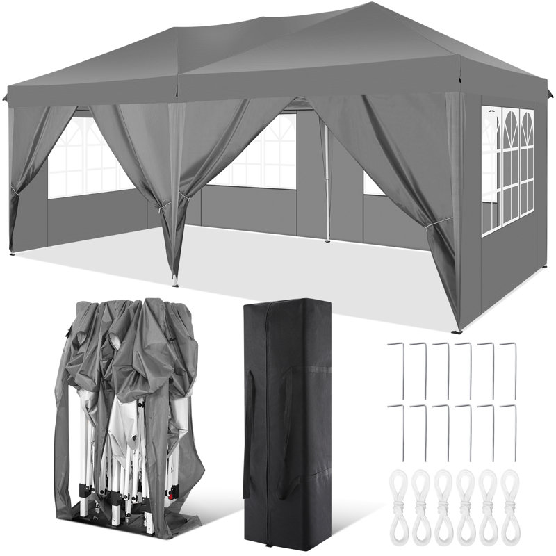 236×118 in Pop up Canopy Tent, Waterproof Commercial Tent with 6 Removable Sidewalls, Gray