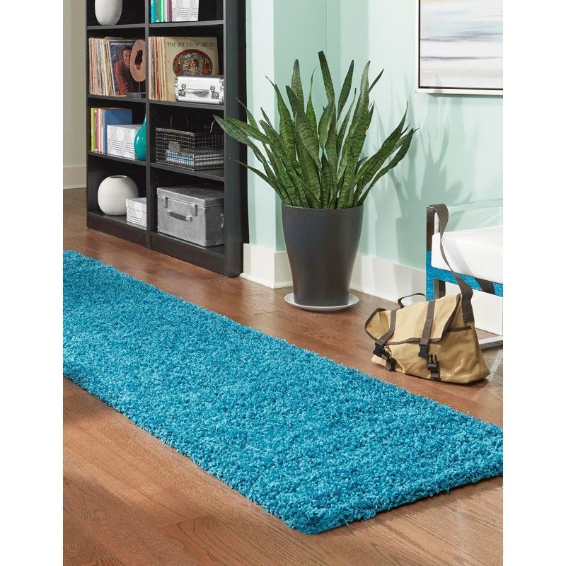 Tapis turquoise Angeline, Tapis de couloir 2 pi 7 po x 19 pi 8 po