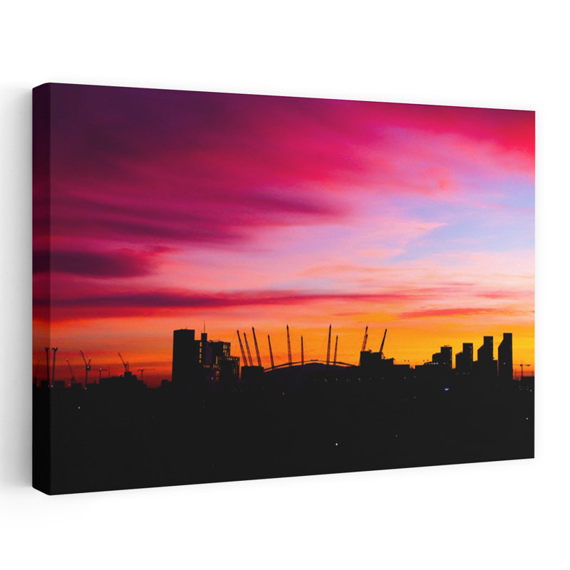 Art contemporain, architecture contemporaine, coucher de soleil, H 24 po x l 36 po