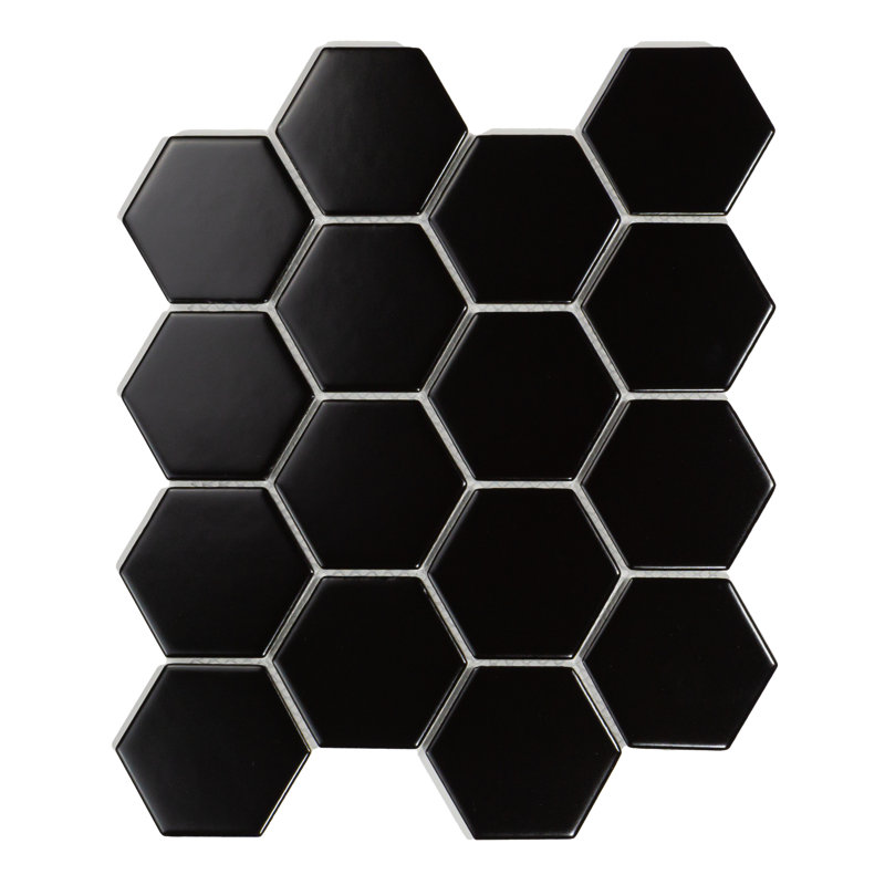 Shades Black 3" x 3" Hexagon Porcelain Mosaic Tile