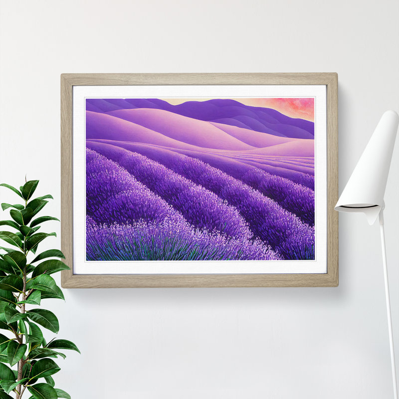 Spellbinding Lavender Flower Field - Framed Print, 46cm H x 64cm W, Oak Frame