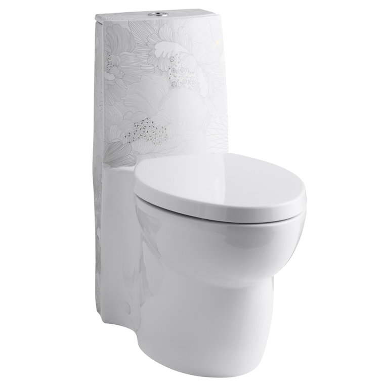 Empress Bouquet™ Saile® Design On Saile One-Piece Elongated Dual-Flush Skirted Toilet with Top Actuator and Saile Quiet-Close Toilet Seat with Quick-Release Functionality
