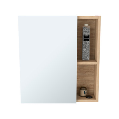 Armoire à pharmacie Labelle avec miroir, cinq tablettes internes, porte simple - pin
