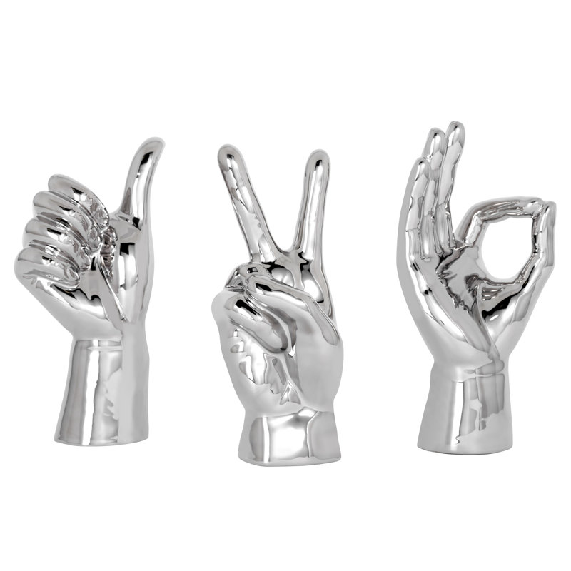 Statue signe de paix geste de la main, H 10 po x l 4 po x P 3,5 po, Argent