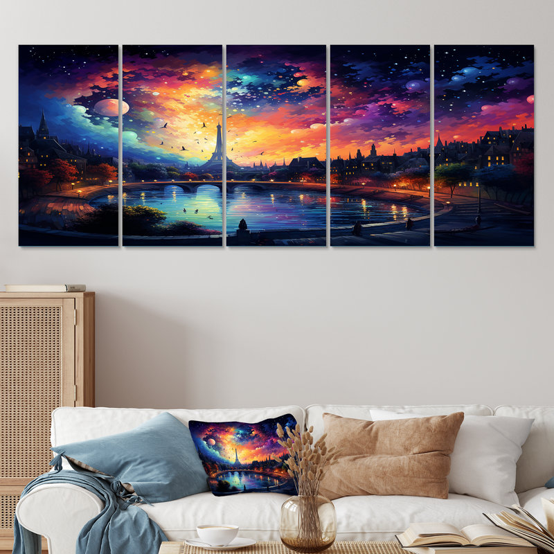 «Paris Starry Night Skies - Vangogh», ensemble de 5 pièces d'art mural, H 28 po x l 60 po