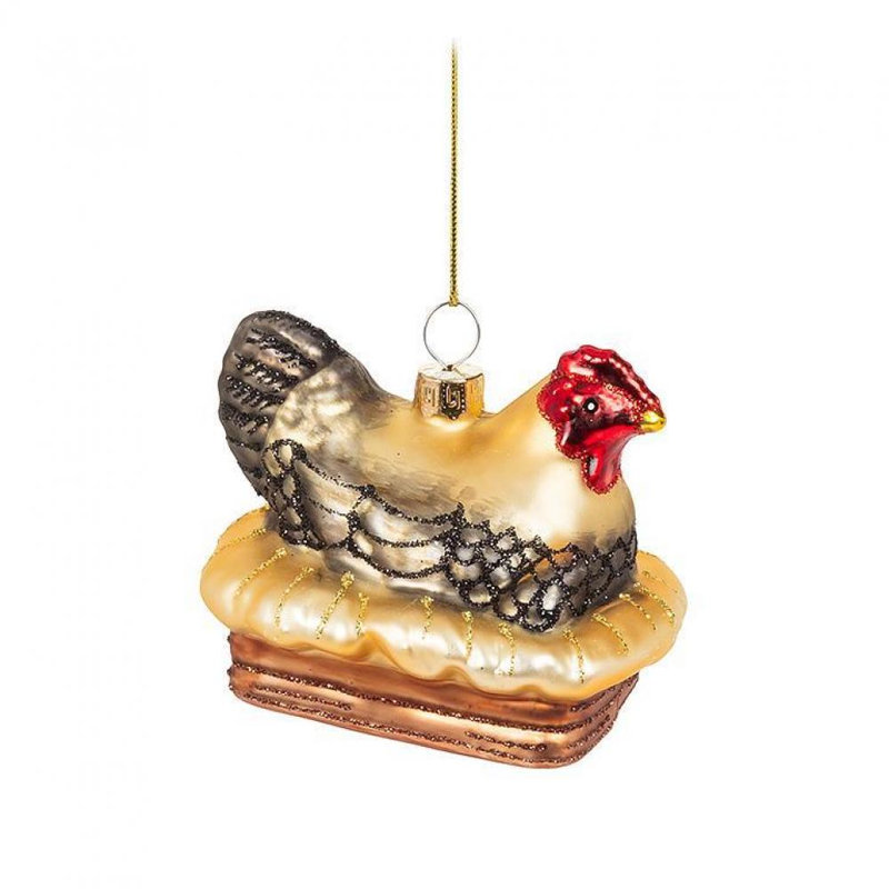 Ornement suspendu poule sur perchoir