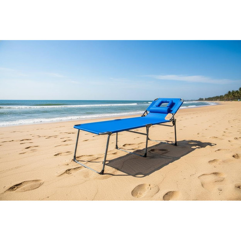 Fauteuil de bronzage pliant avec trou pour le visage, dossier réglable à 5 positions, oreiller et poche latérale inclus, portatif pour la plage, la piscine, le patio, le canapé
