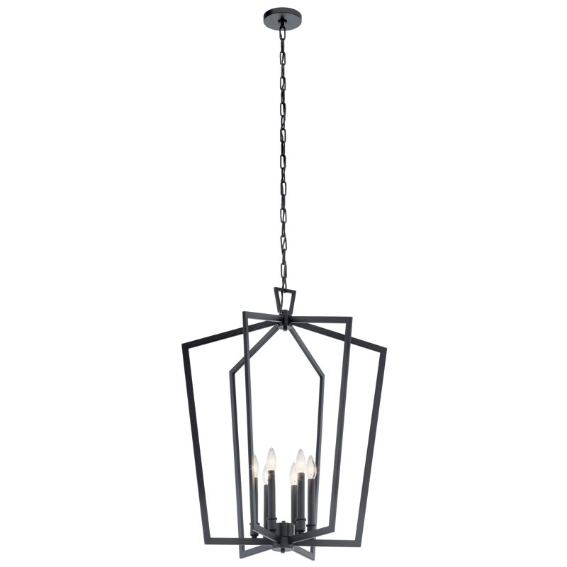 6 - Light Dimmable Lantern Geometric Chandelier, Black