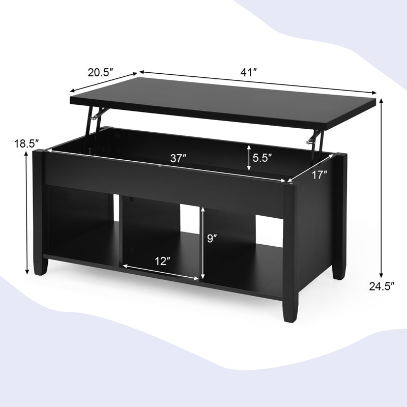 Table basse Red Barrel Studio® avec compartiment caché et tablettes de rangement noires