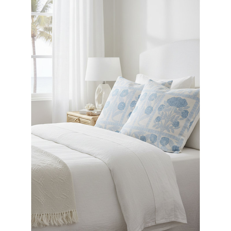 Light Blue Blossom Field Linen Dutch Euro Pillow 28x36 Cover Only