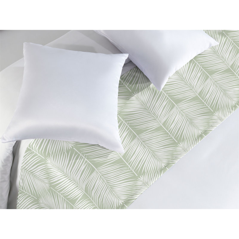 Chemin de lit en satin , Vert pâle / blanc, Très grand lit