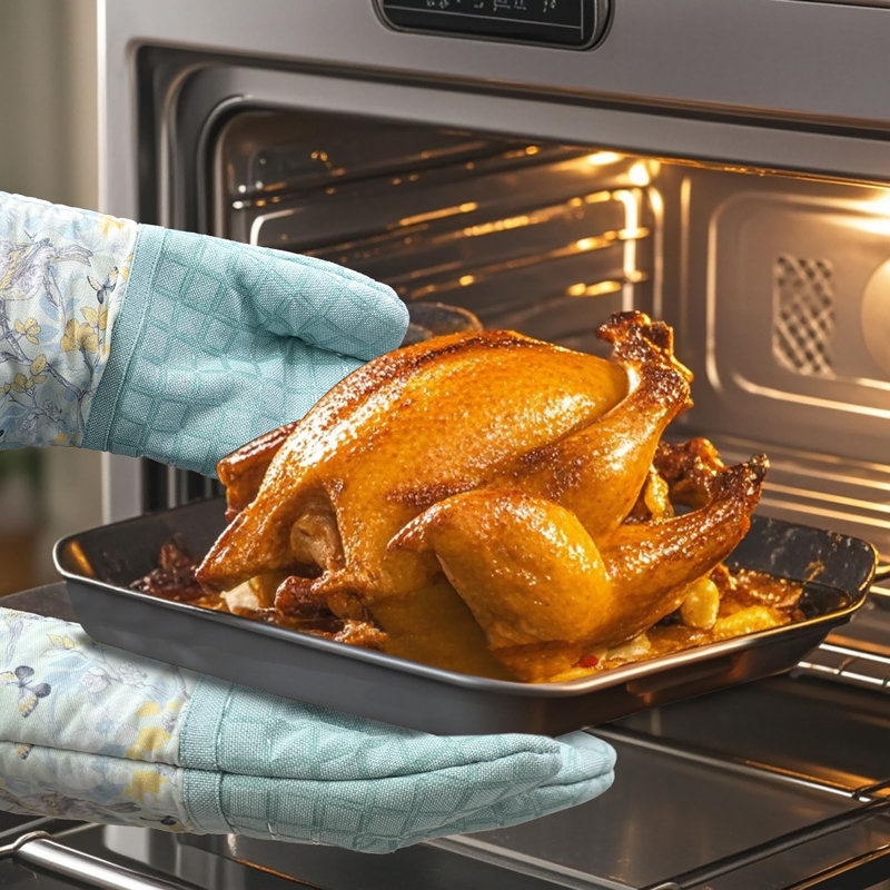 Silicone Printing Oven Mitts, Light Blue