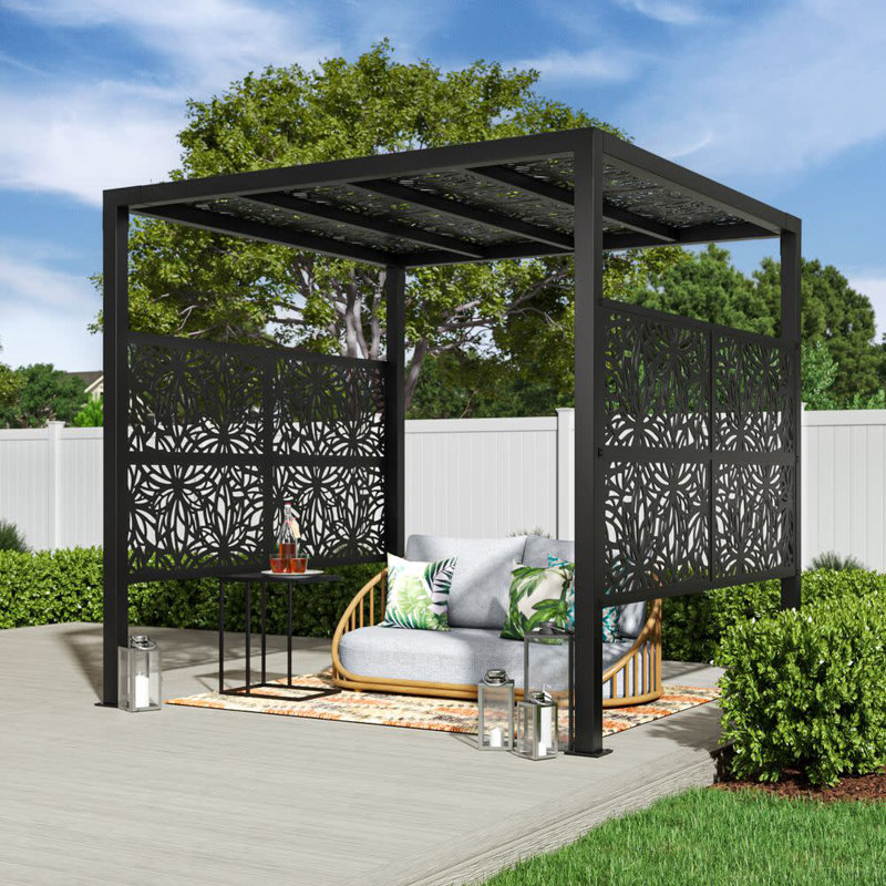 Freesia Black Decorative Screen Panel with Framed Lattice