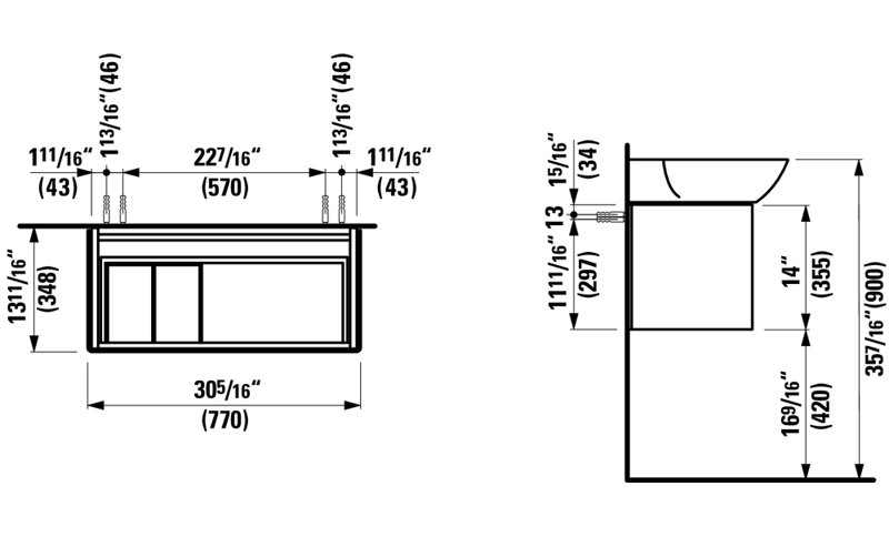 Ino 35.43'' W Single Vanity, Single Hole, Dark Walnut, Right Shelf