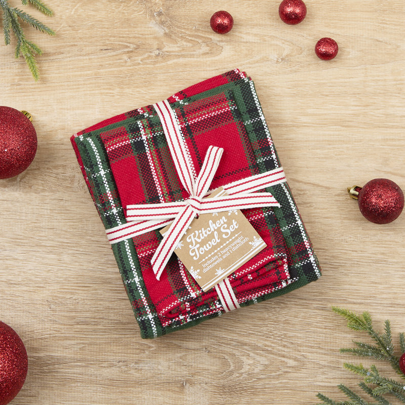 Boughs Of Holly Plaid Heavyweight Kitchen Set Of 3