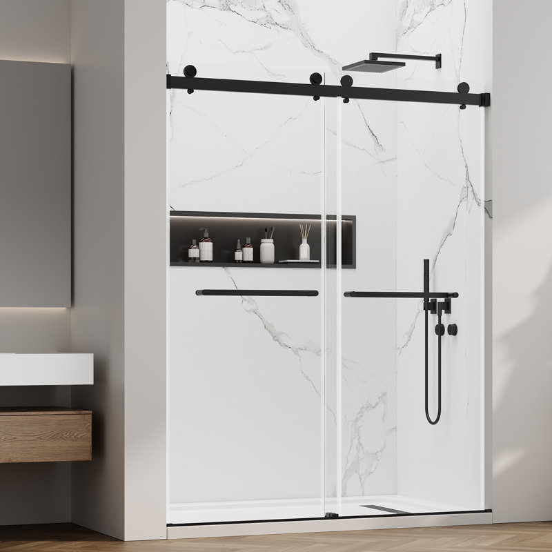 Sliding Shower Door,56-60" W X 76" H Frameless Double Sliding Glass Shower Door With 5/16'' (8mm) Clear Sgcc Tempered Glass,bypass Shower Enclosure