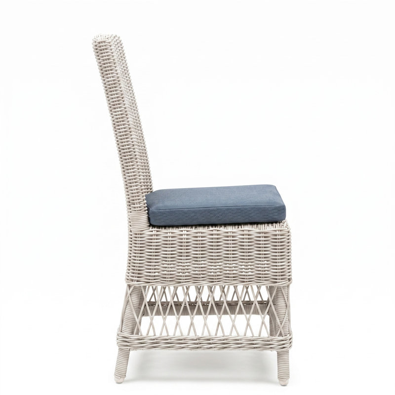 Destin Pebble Outdoor Patio Dining Chairs - Canvas Denim, Canvas Denim, White