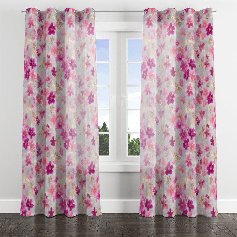 Rideaux à motif floral - Rideau à œillets gris fuchsia - 1 panneau, L 52 po x L 108 po, Œillets argentés