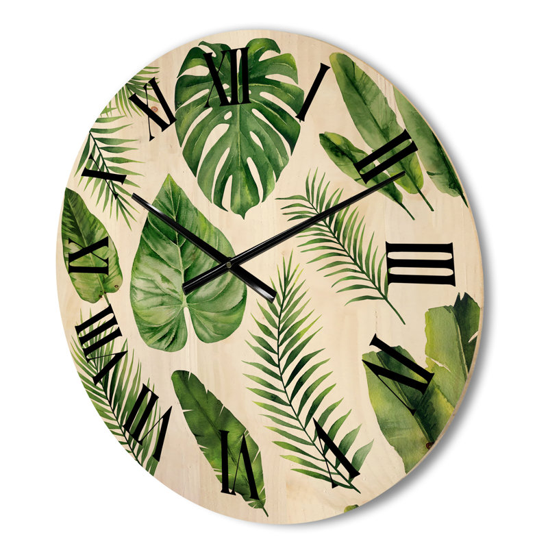 Horloge murale en bois Tropical Leaf of Monstera V, Petit