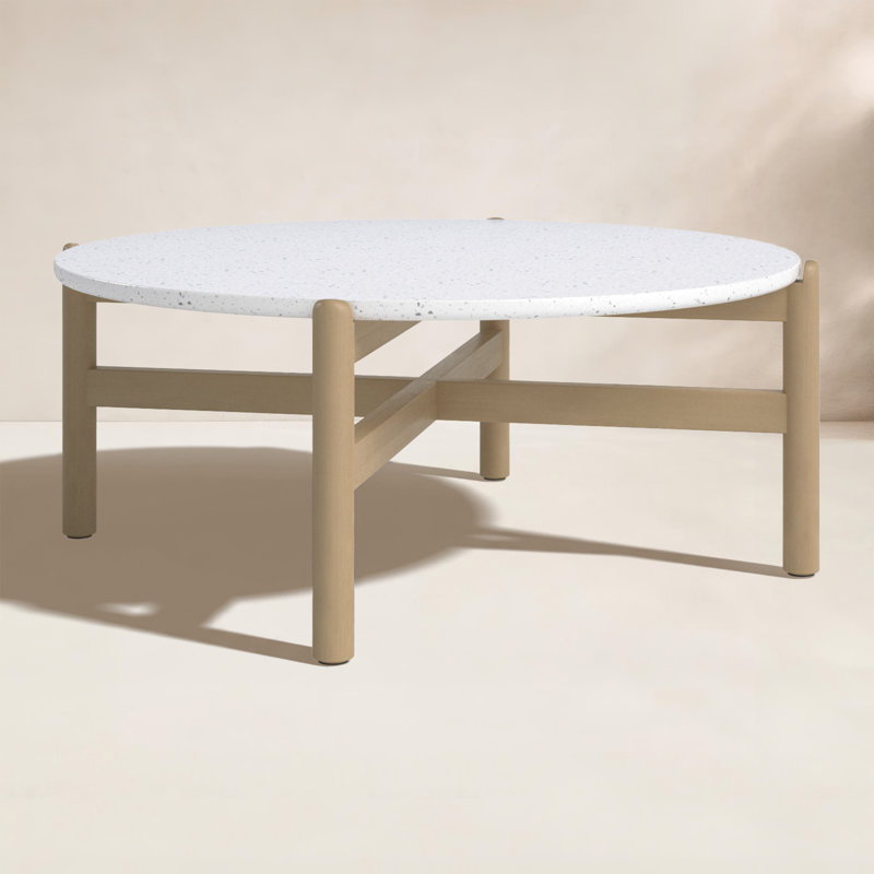 Mimi Outdoor Coffee Table – Terrazzo Top with Solid Acacia Wood Legs for Patio & Outdoor Living