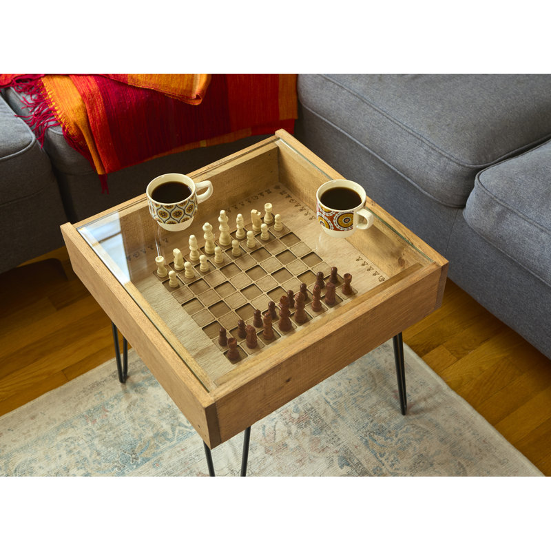 Rustic Chess and Checkers Table with Removable Glass Top