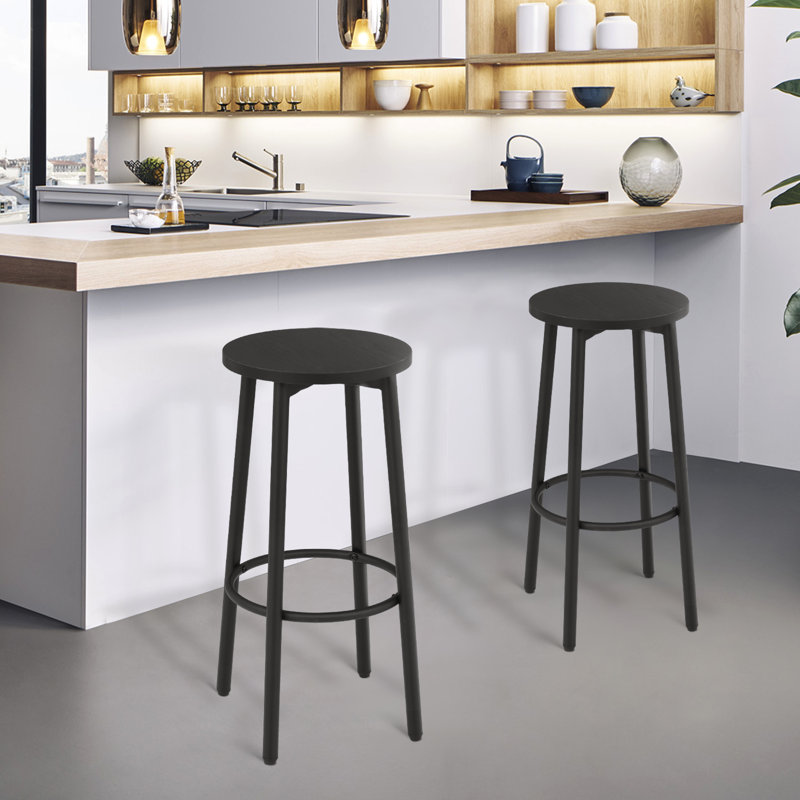Round Kitchen Backless Bar Stool With Footrest, Black