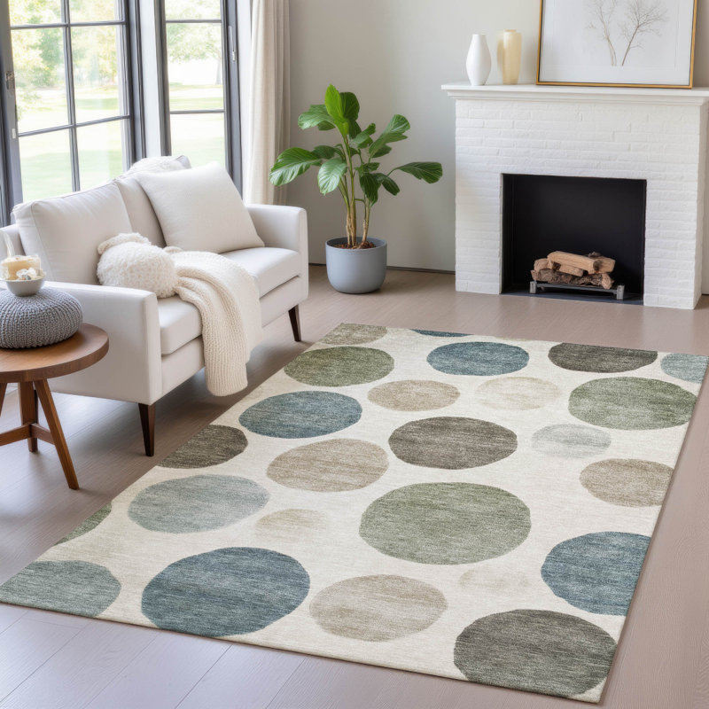 Machine Washable Indoor/Outdoor Xhevrie Ivory Rug, Rectangle 8' x 10'