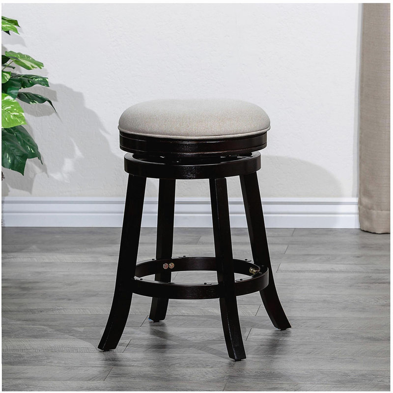 Tabouret de bar de 30 po, laqué couleur café, assise en tissu beige, Beige, Espresso