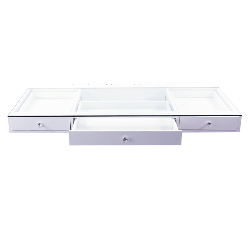 Plateau de table de maquillage Slay Station Pro 2.0 avec plateau en verre transparent et 3 tiroirs pour organisateur de maquillage