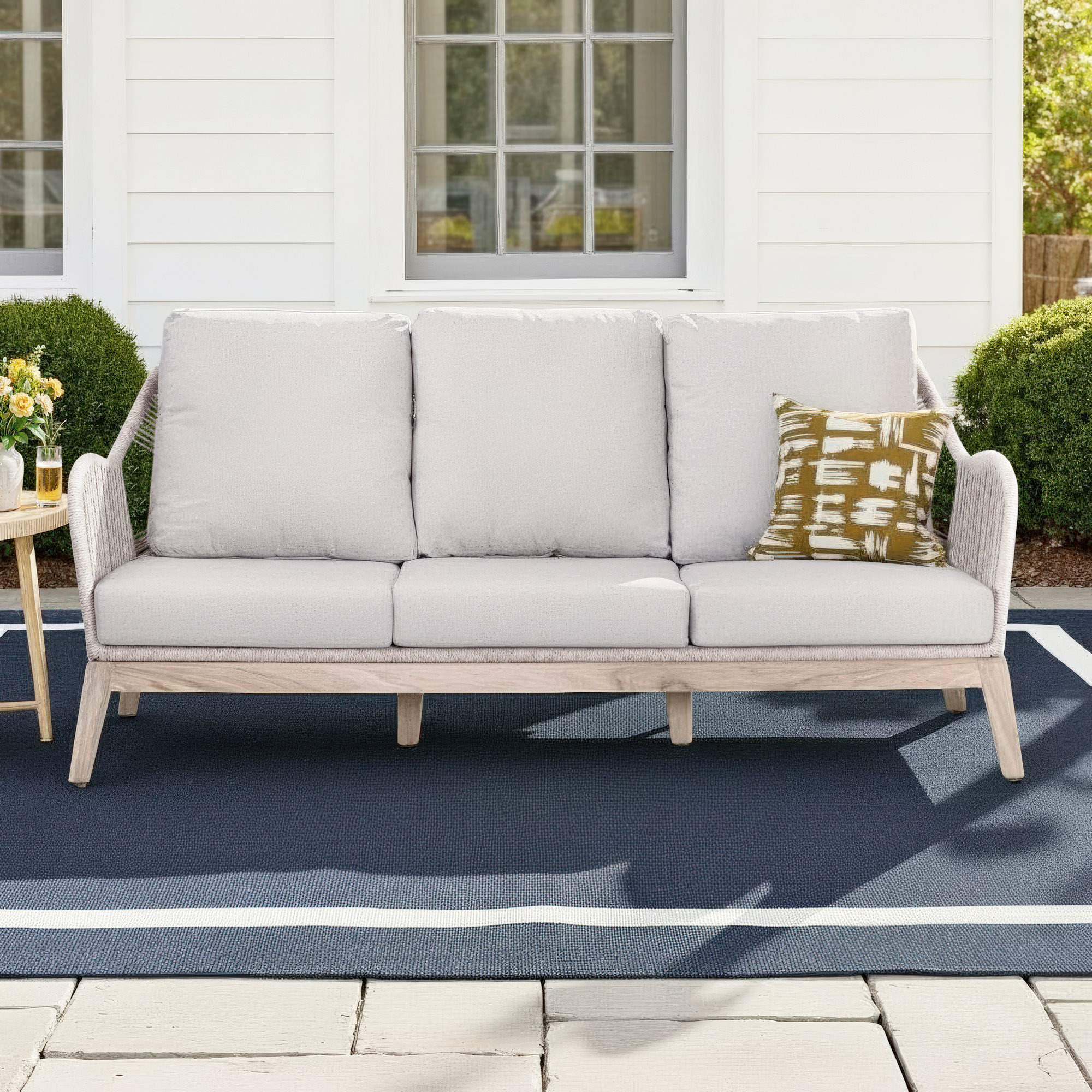 Krisily 97'' Wide Teak Patio Sofa with Cushions