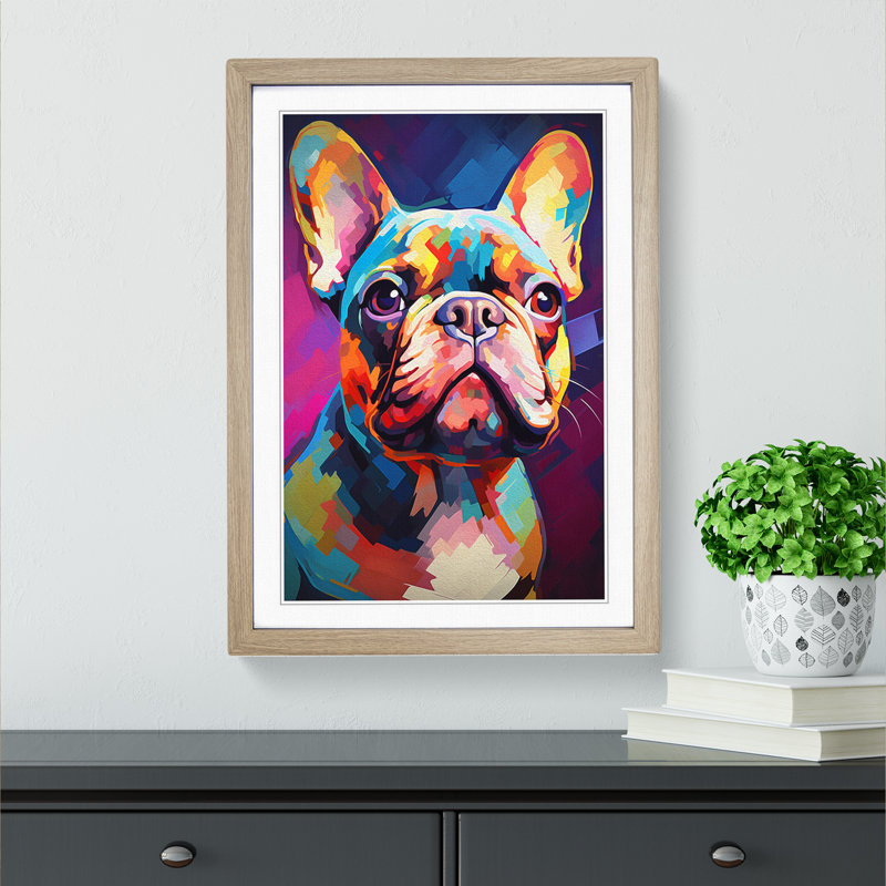 French Bulldog Modern - Framed Print, Oak Framed, 64cm H x 46cm W