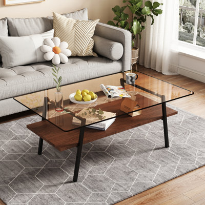 Rectangle Coffee Table With Tempered Glass Top