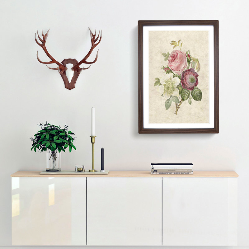 Pink Anemone Rose by Pierre-Joseph Redoute - Picture Frame Painting Print, 48cm H x 36cm W x 2cm D, Walnut Framed