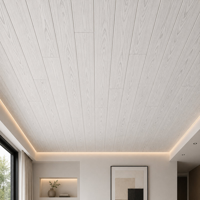 Planches de plafond en bois de frêne et en styromousse Driftwood, Gris / Blanc cassé