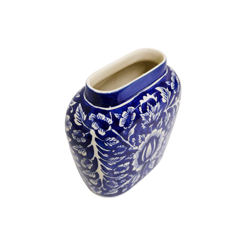 Home&Manor Ceramic Large Blue Vase, Blue, 10.5" H x 10" W x 5" D