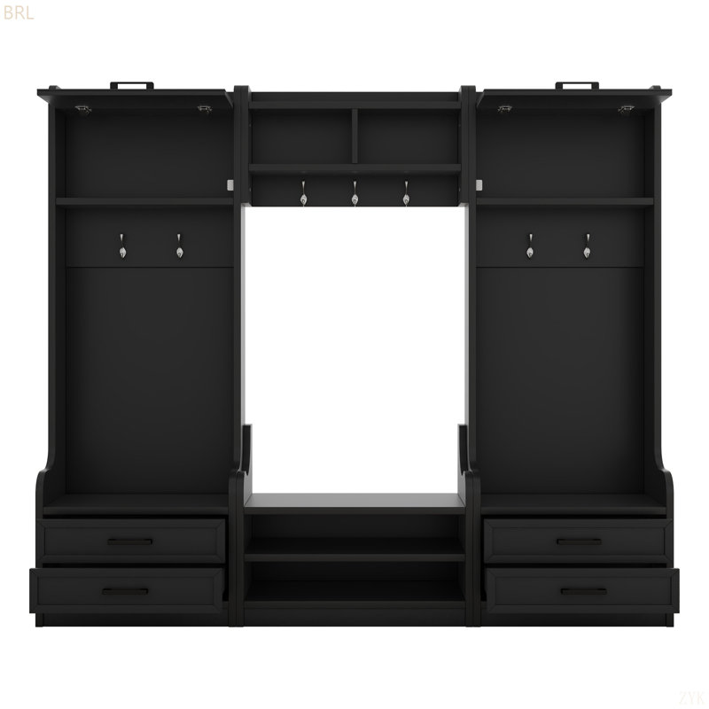 4-In-1 Detachable Hall Tree With Storage And 7 Hooks, Multiple Functions Hallway Coat Rack With Storage Drawers And Cabinet, Shoe Bench For Entryway Hallway
