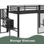 Base de lit simple mezzanine simple en métal avec escalier de rangement et filet de fer, noir