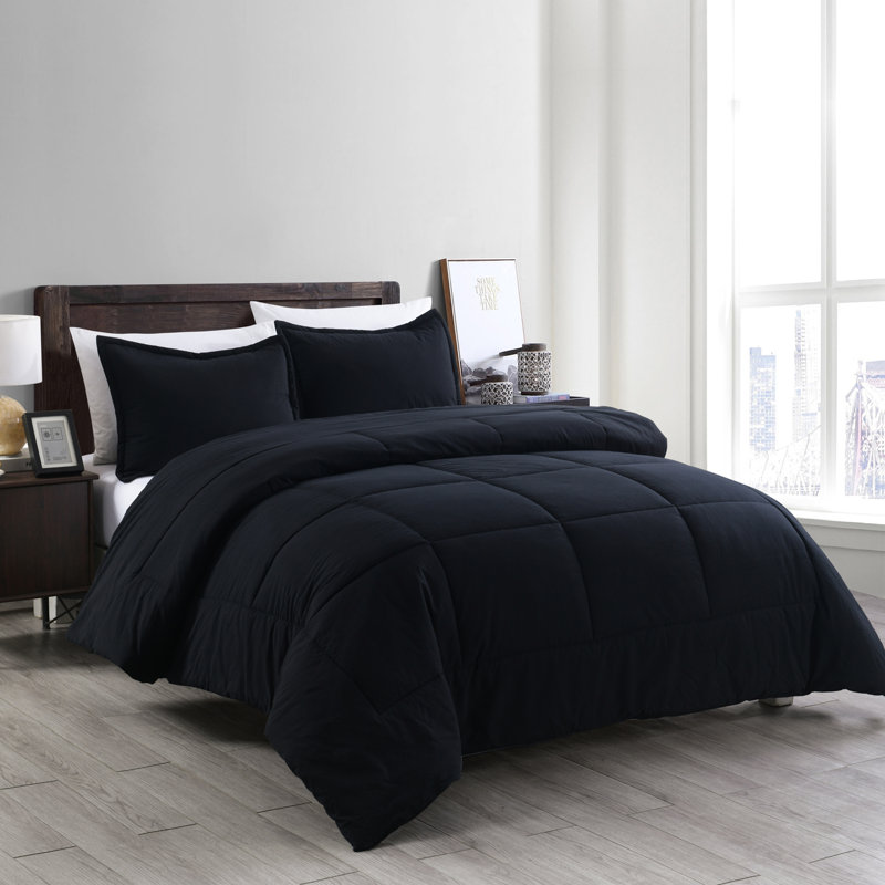 Ensemble d'édredon en coton Messy, Édredon très grand et 2 taies décoratives, Noir